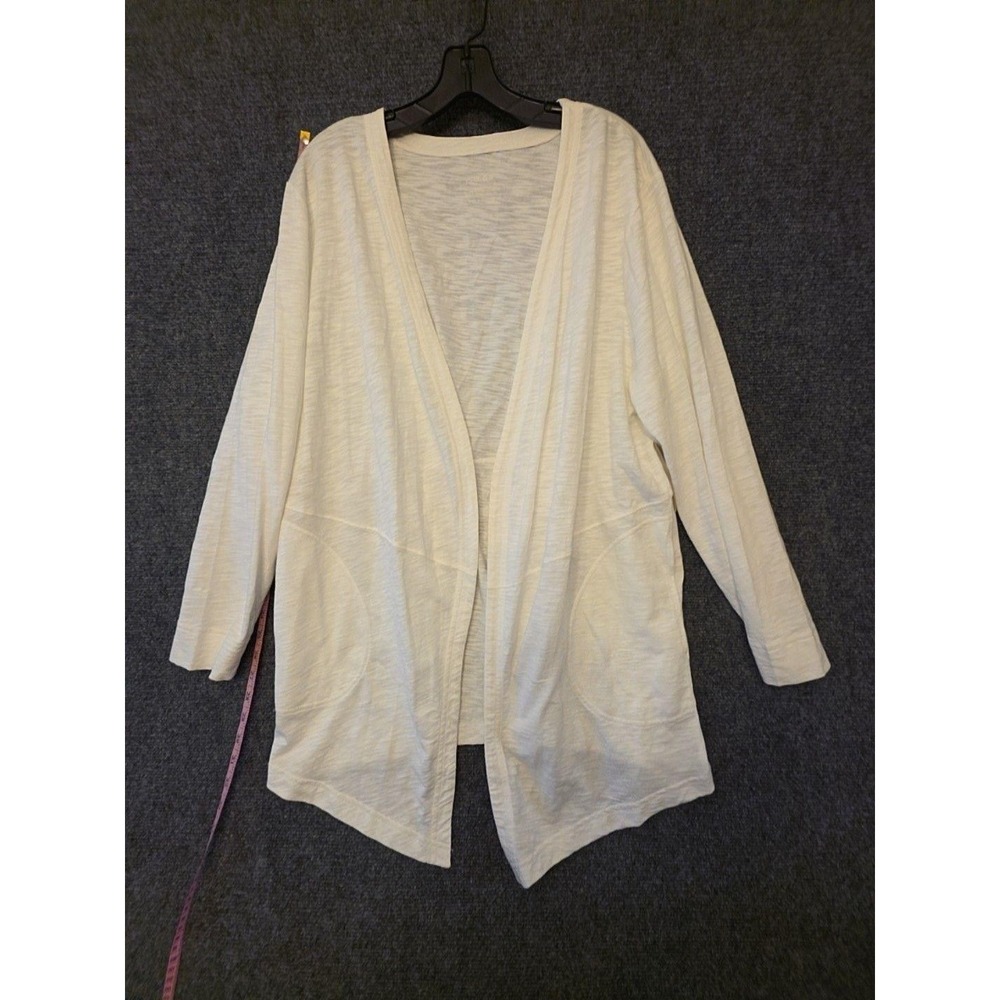 Chicos Cardigan Sweater Womens XL White Cotton Slub Open Front Pockets Knit